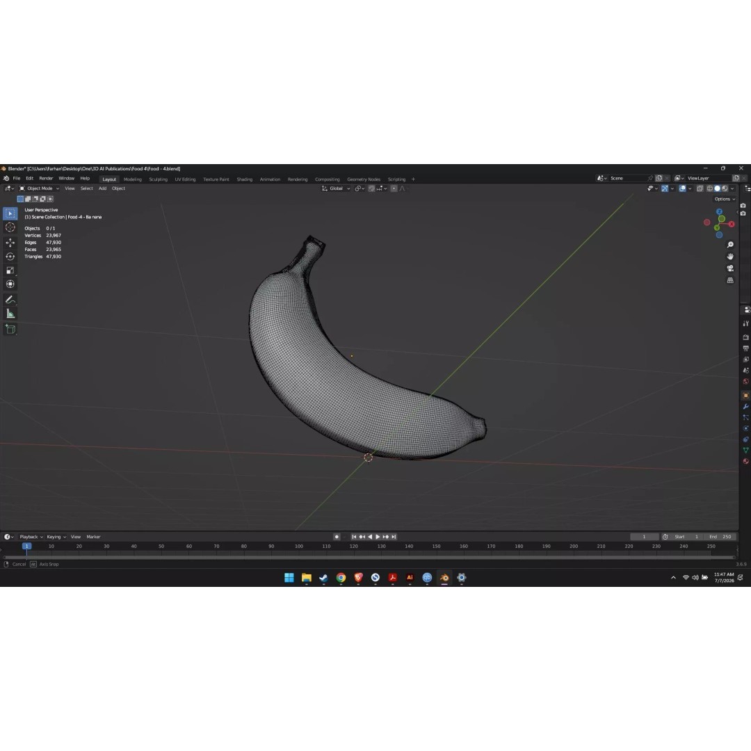 Banana 3D Model – High Poly Stylized Fruit for Games, FBX - View 29