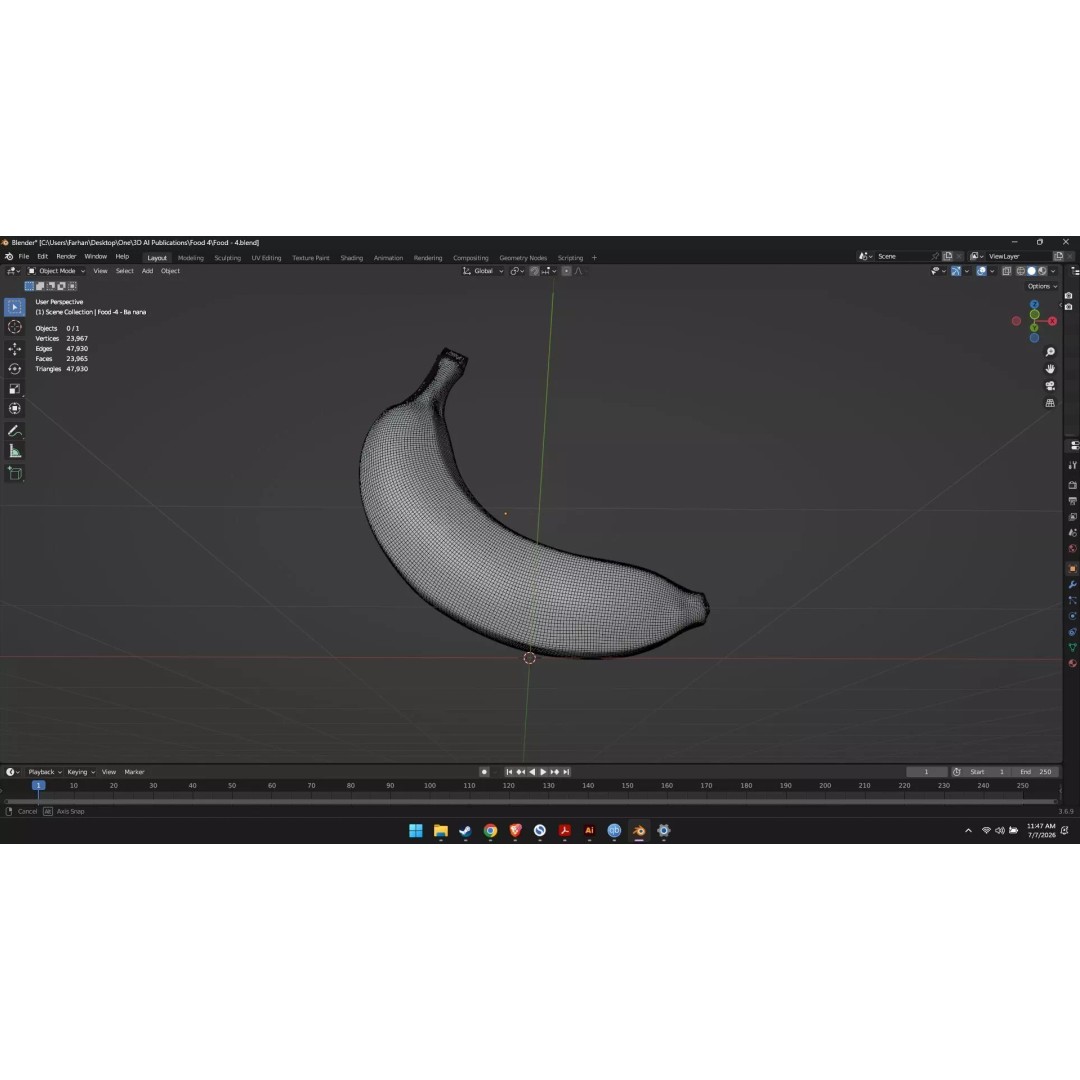 Banana 3D Model – High Poly Stylized Fruit for Games, FBX - View 30