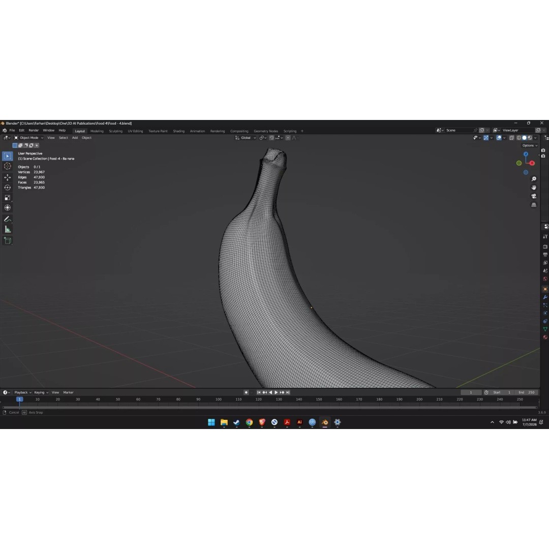 Banana 3D Model – High Poly Stylized Fruit for Games, FBX - View 31