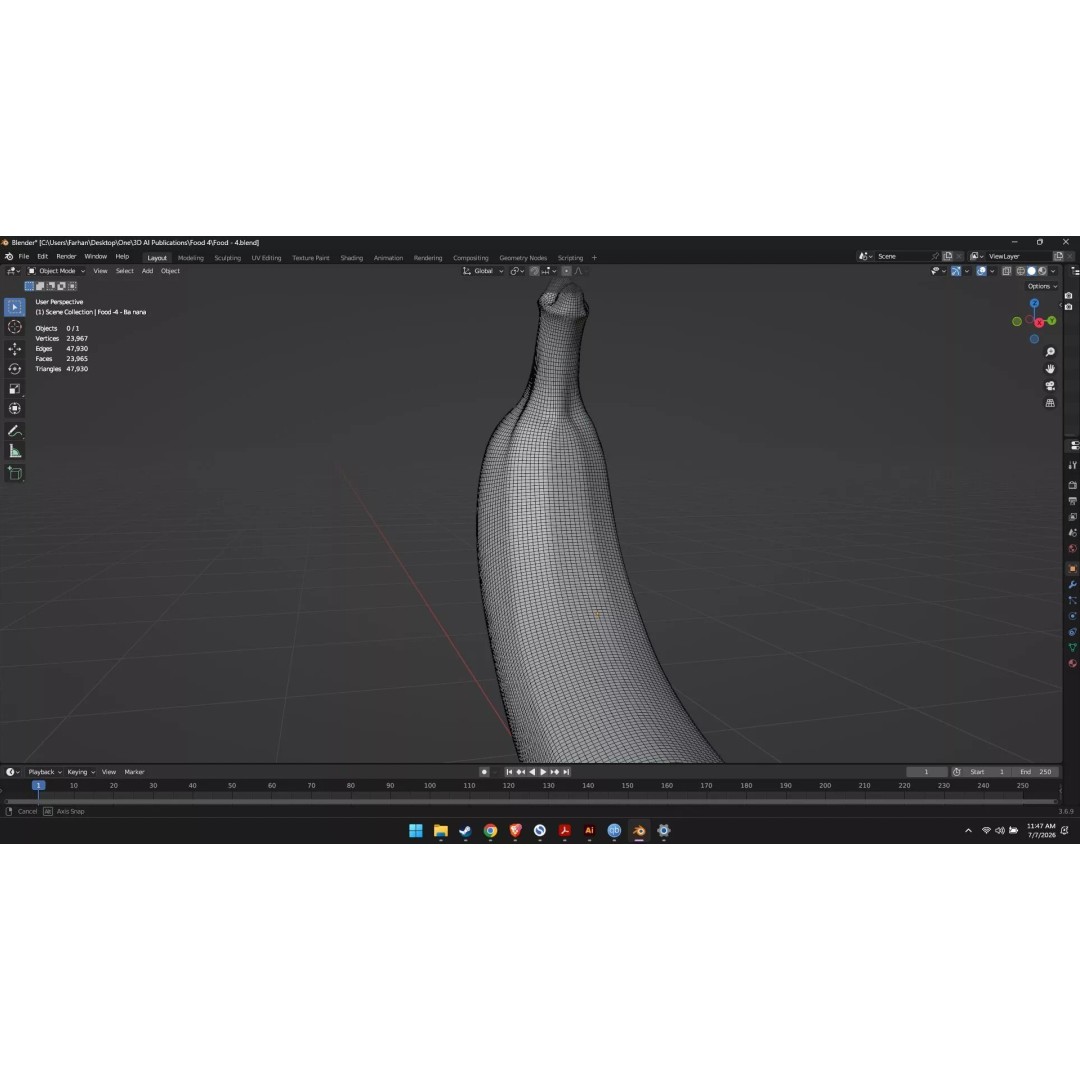 Banana 3D Model – High Poly Stylized Fruit for Games, FBX - View 32