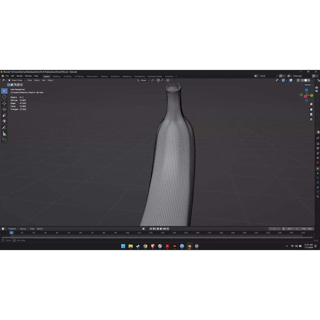 Banana 3D Model – High Poly Stylized Fruit for Games, FBX - View 33