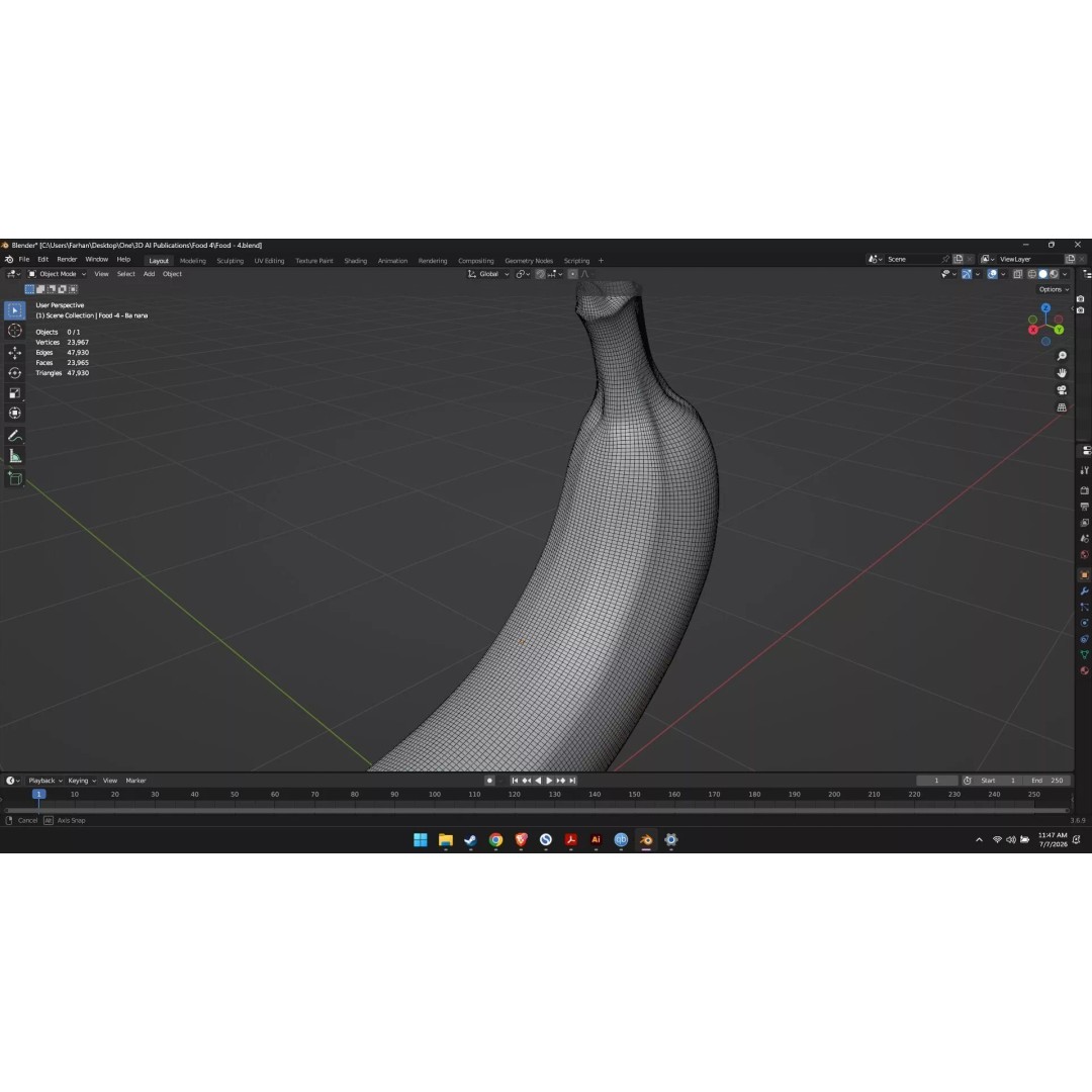 Banana 3D Model – High Poly Stylized Fruit for Games, FBX - View 34