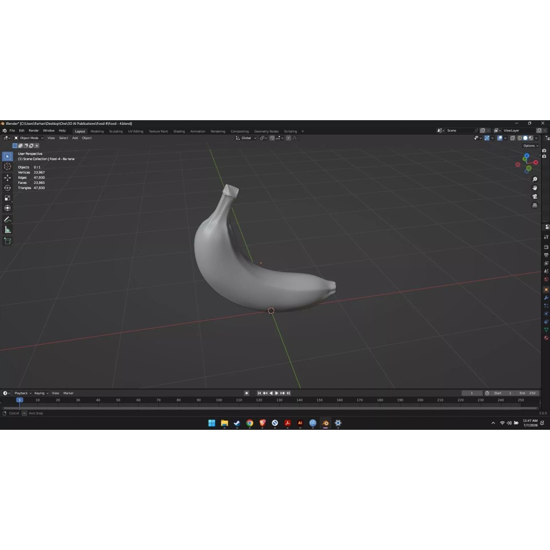 Banana 3D Model – High Poly Stylized Fruit for Games, FBX - View 35