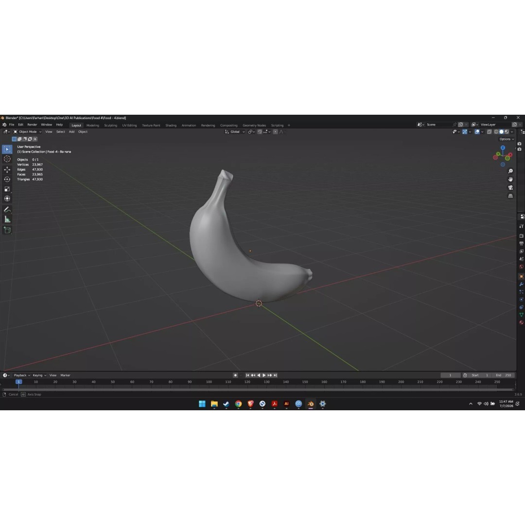 Banana 3D Model – High Poly Stylized Fruit for Games, FBX - View 36