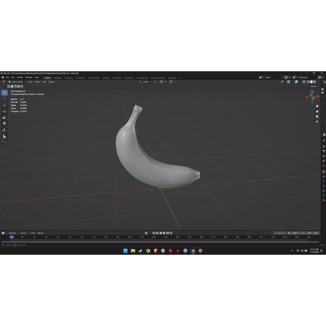 Banana 3D Model – High Poly Stylized Fruit for Games, FBX - View 37