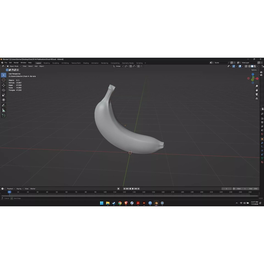 Banana 3D Model – High Poly Stylized Fruit for Games, FBX - View 38
