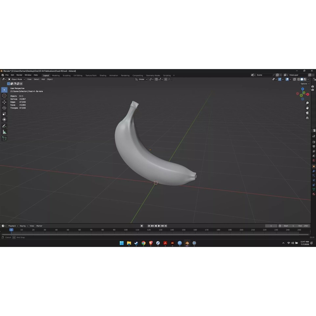 Banana 3D Model – High Poly Stylized Fruit for Games, FBX - View 39