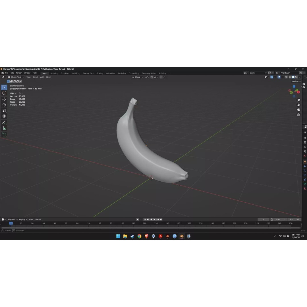 Banana 3D Model – High Poly Stylized Fruit for Games, FBX - View 40