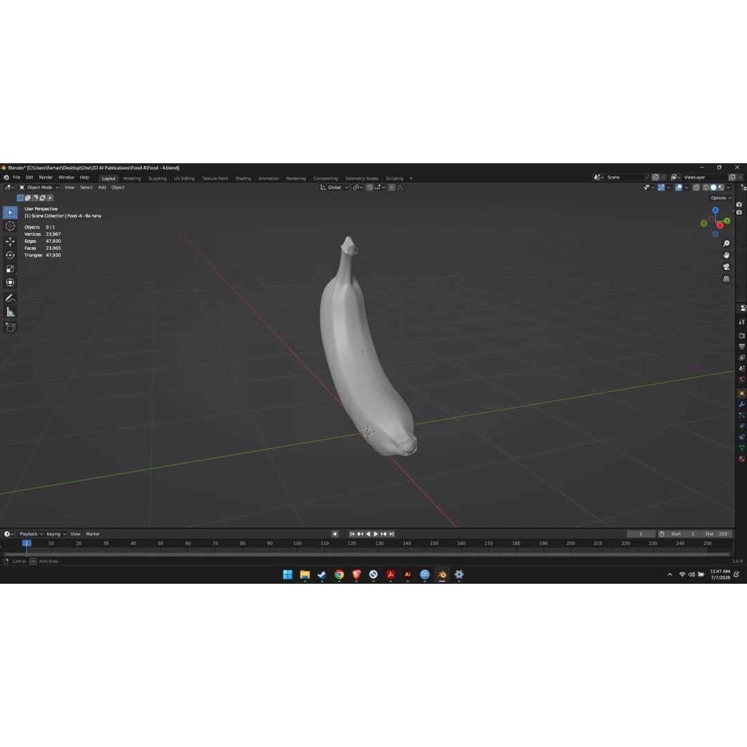 Banana 3D Model – High Poly Stylized Fruit for Games, FBX - View 41