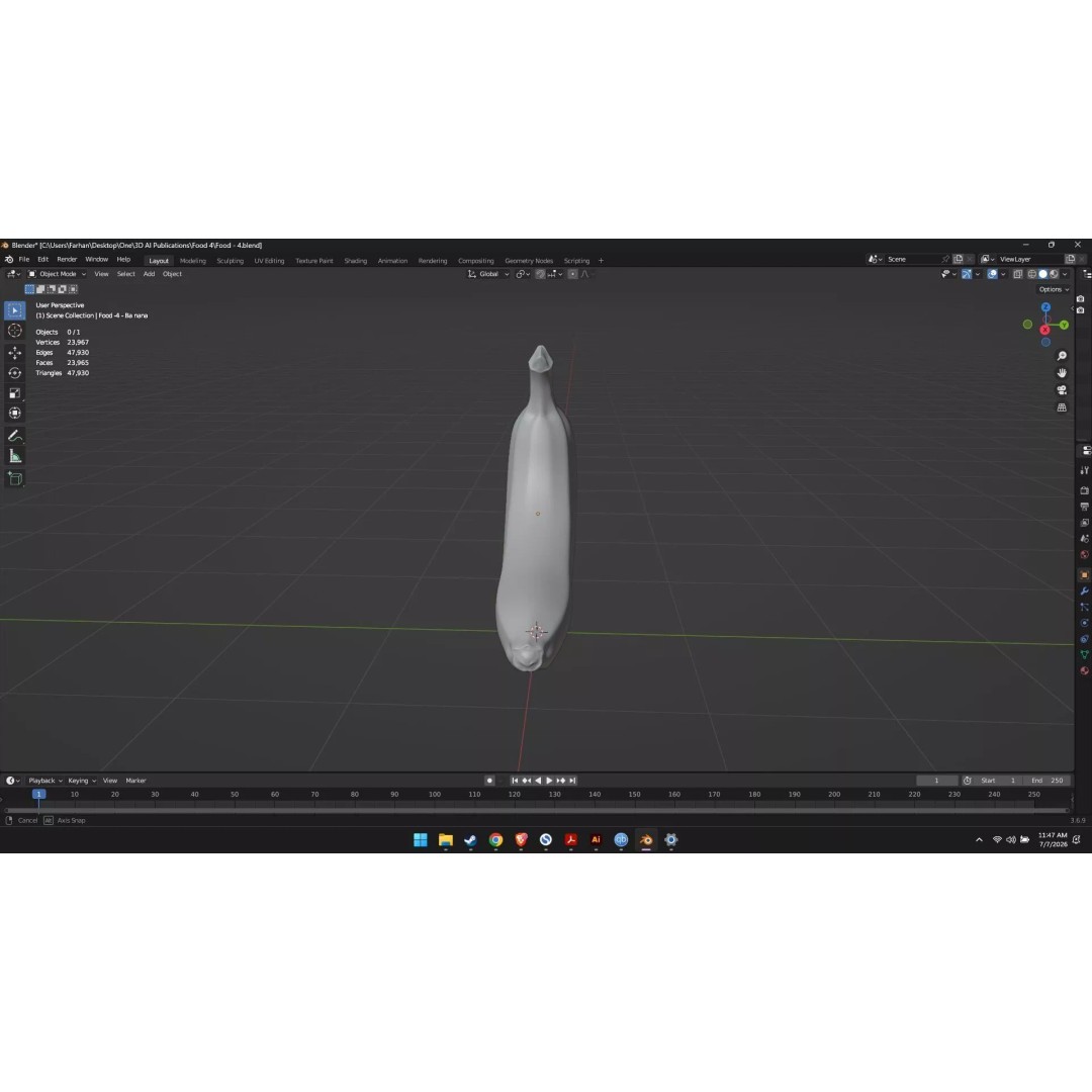 Banana 3D Model – High Poly Stylized Fruit for Games, FBX - View 42