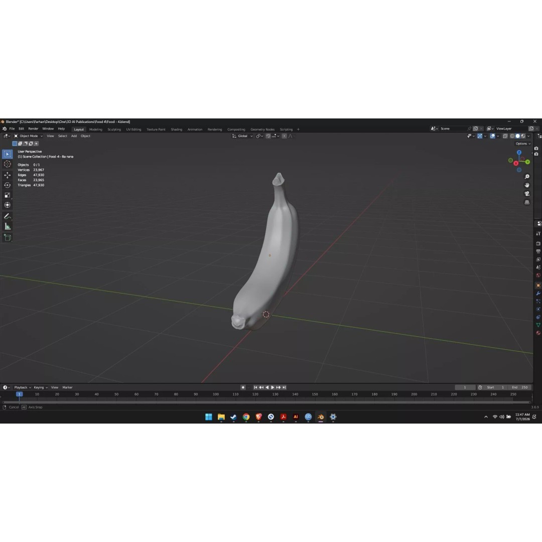 Banana 3D Model – High Poly Stylized Fruit for Games, FBX - View 43