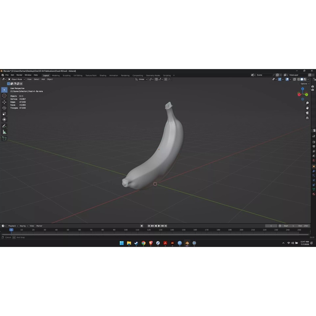 Banana 3D Model – High Poly Stylized Fruit for Games, FBX - View 44