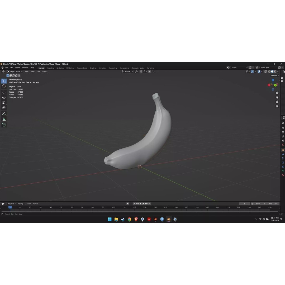 Banana 3D Model – High Poly Stylized Fruit for Games, FBX - View 45