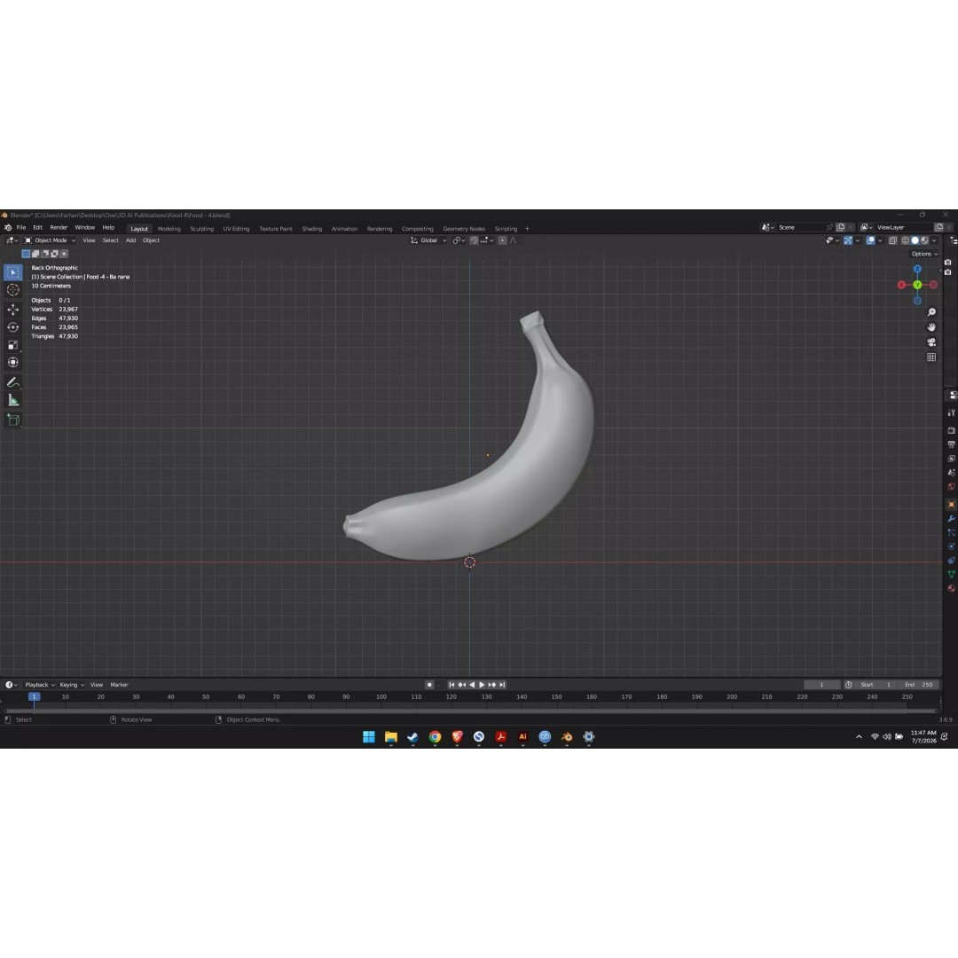 Banana 3D Model – High Poly Stylized Fruit for Games, FBX - View 46