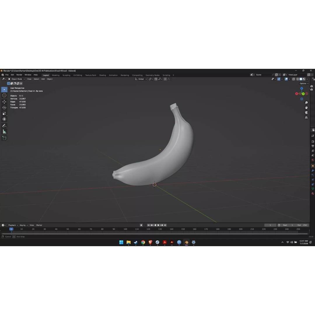 Banana 3D Model – High Poly Stylized Fruit for Games, FBX - View 47