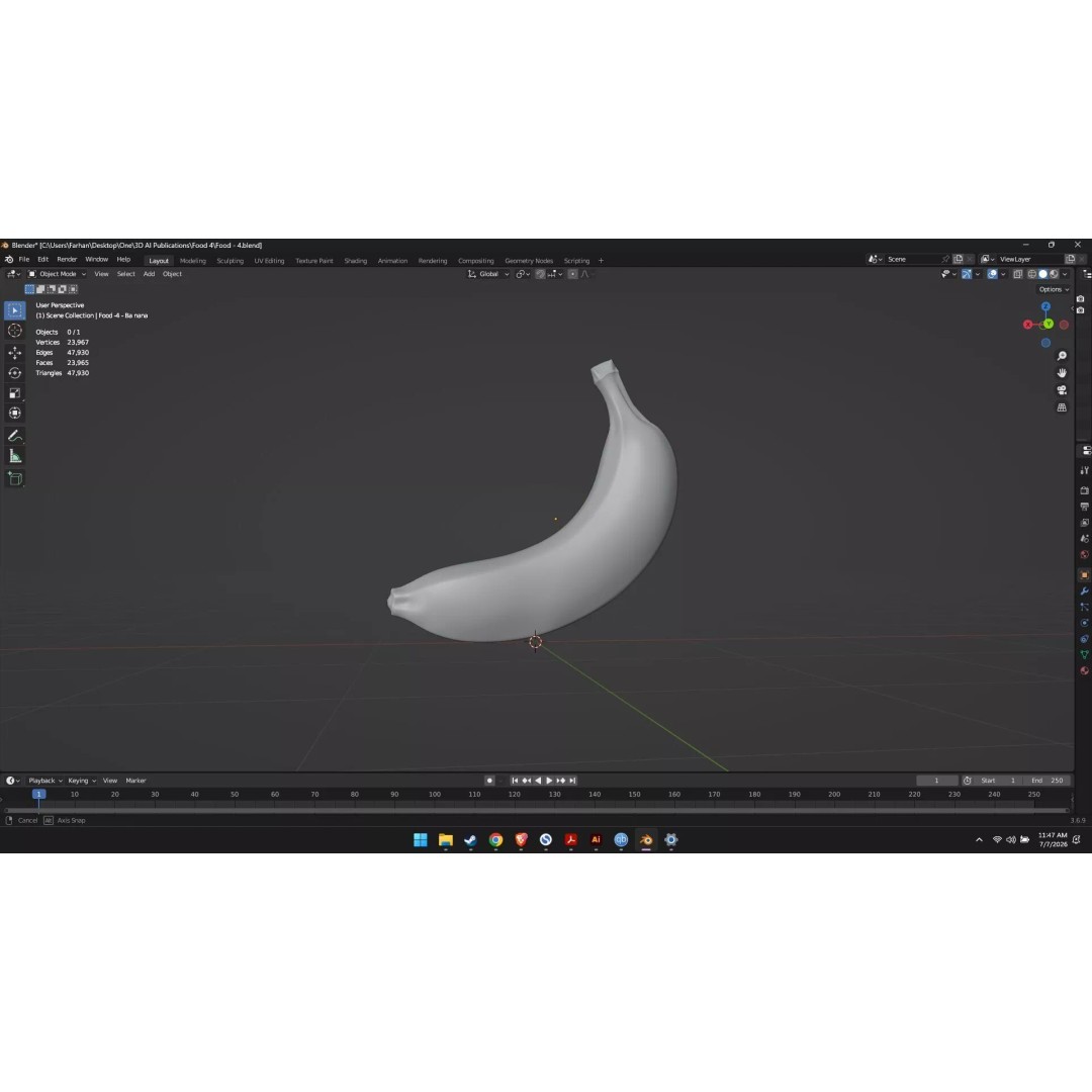 Banana 3D Model – High Poly Stylized Fruit for Games, FBX - View 48