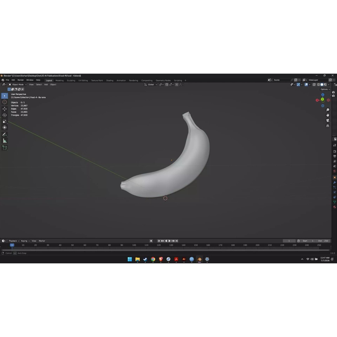 Banana 3D Model – High Poly Stylized Fruit for Games, FBX - View 49