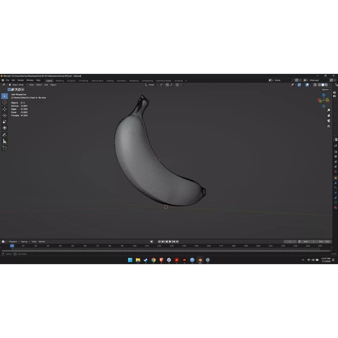 Banana 3D Model – High Poly Stylized Fruit for Games, FBX - View 5
