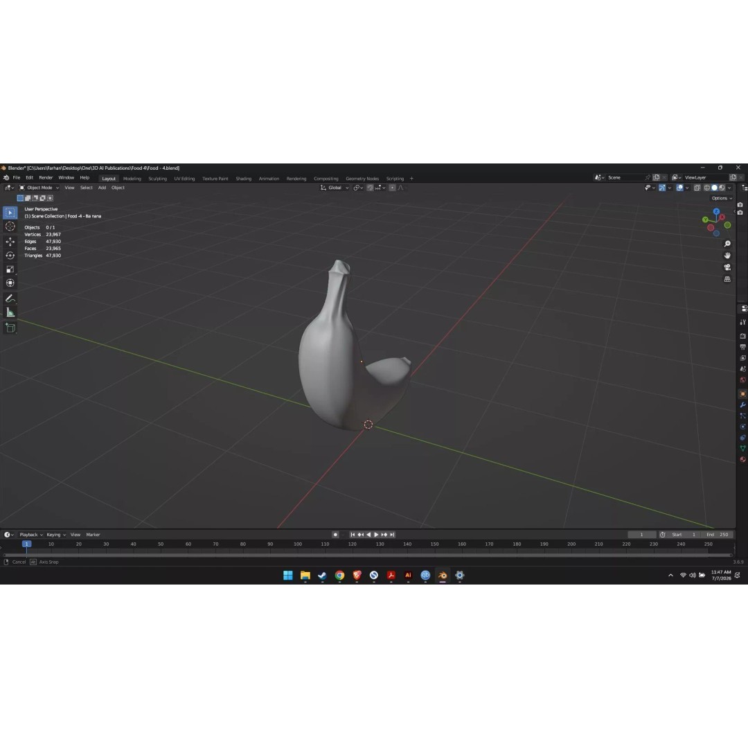 Banana 3D Model – High Poly Stylized Fruit for Games, FBX - View 51