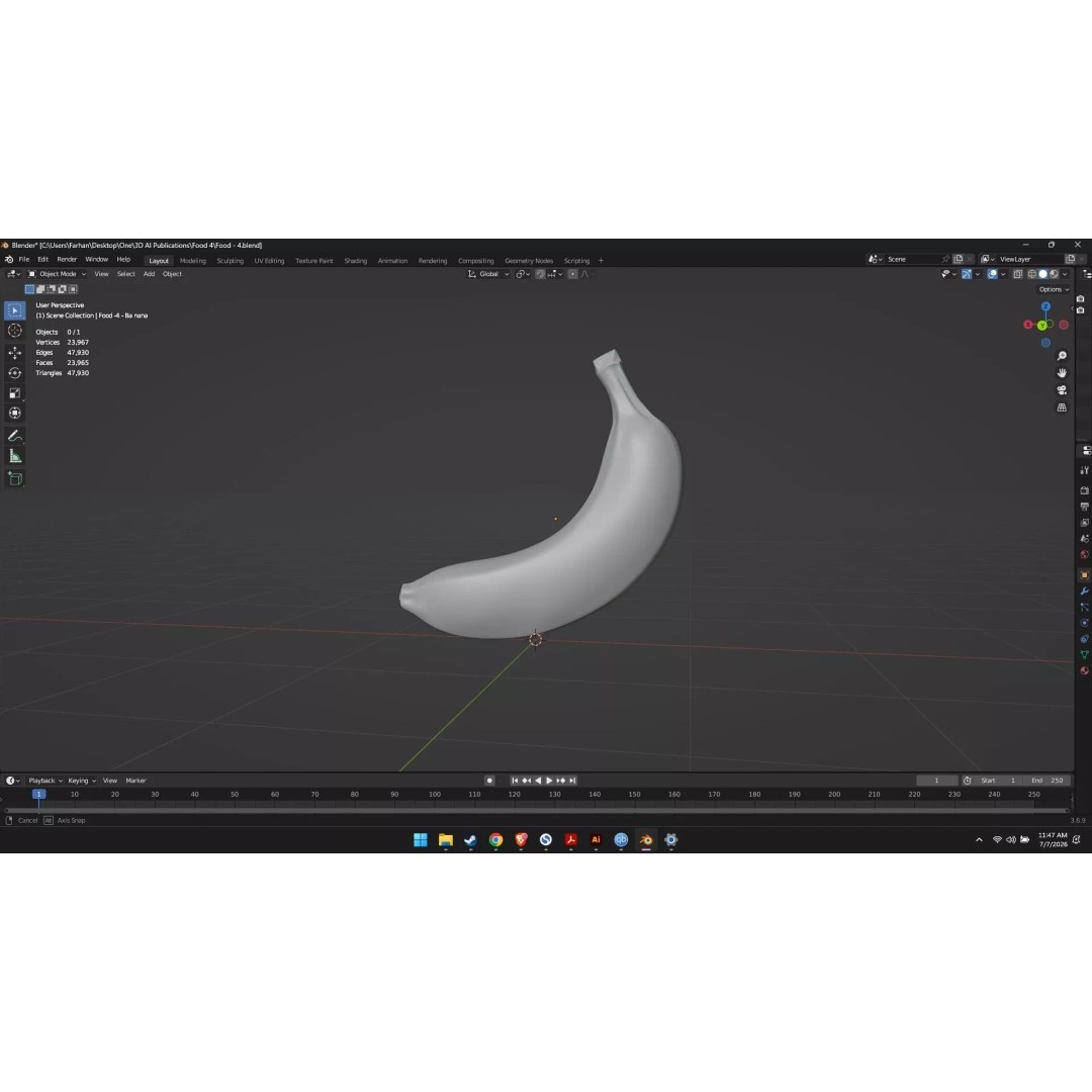 Banana 3D Model – High Poly Stylized Fruit for Games, FBX - View 52