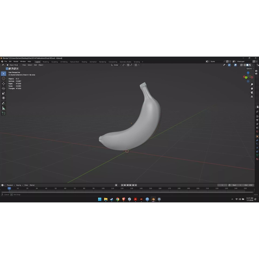 Banana 3D Model – High Poly Stylized Fruit for Games, FBX - View 53
