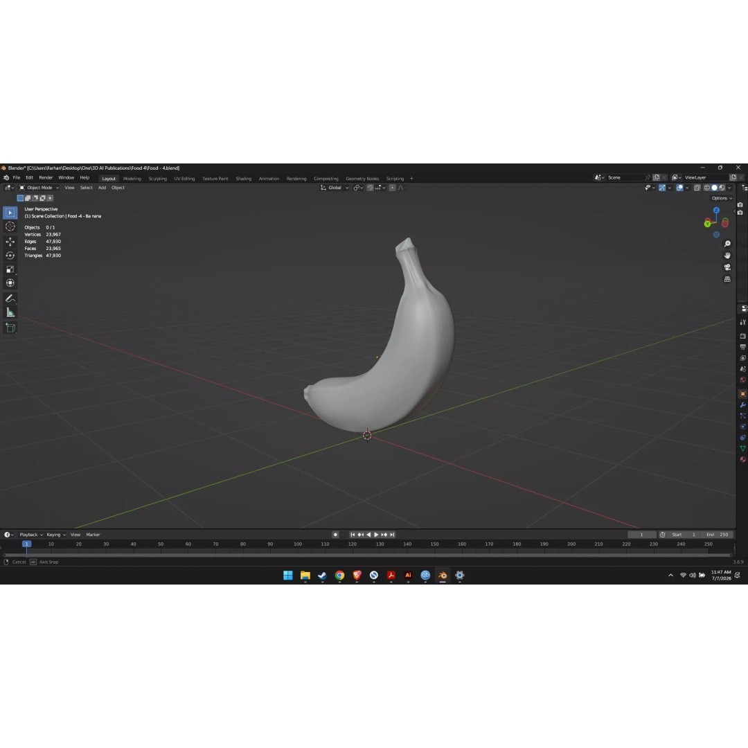 Banana 3D Model – High Poly Stylized Fruit for Games, FBX - View 54