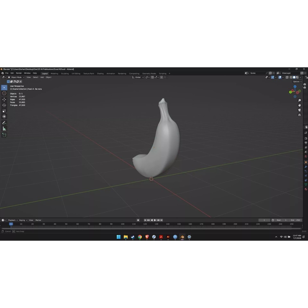Banana 3D Model – High Poly Stylized Fruit for Games, FBX - View 55