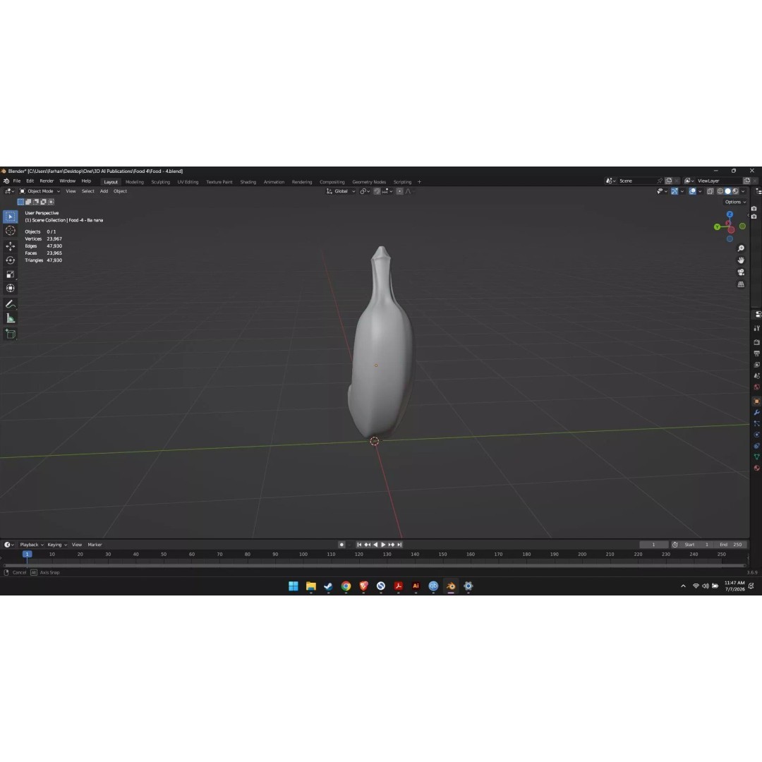 Banana 3D Model – High Poly Stylized Fruit for Games, FBX - View 56