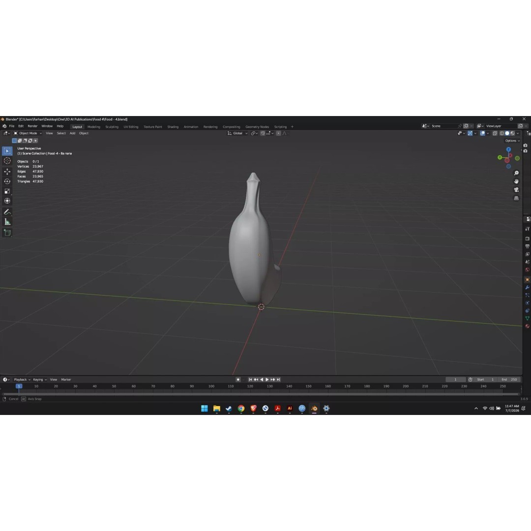 Banana 3D Model – High Poly Stylized Fruit for Games, FBX - View 57