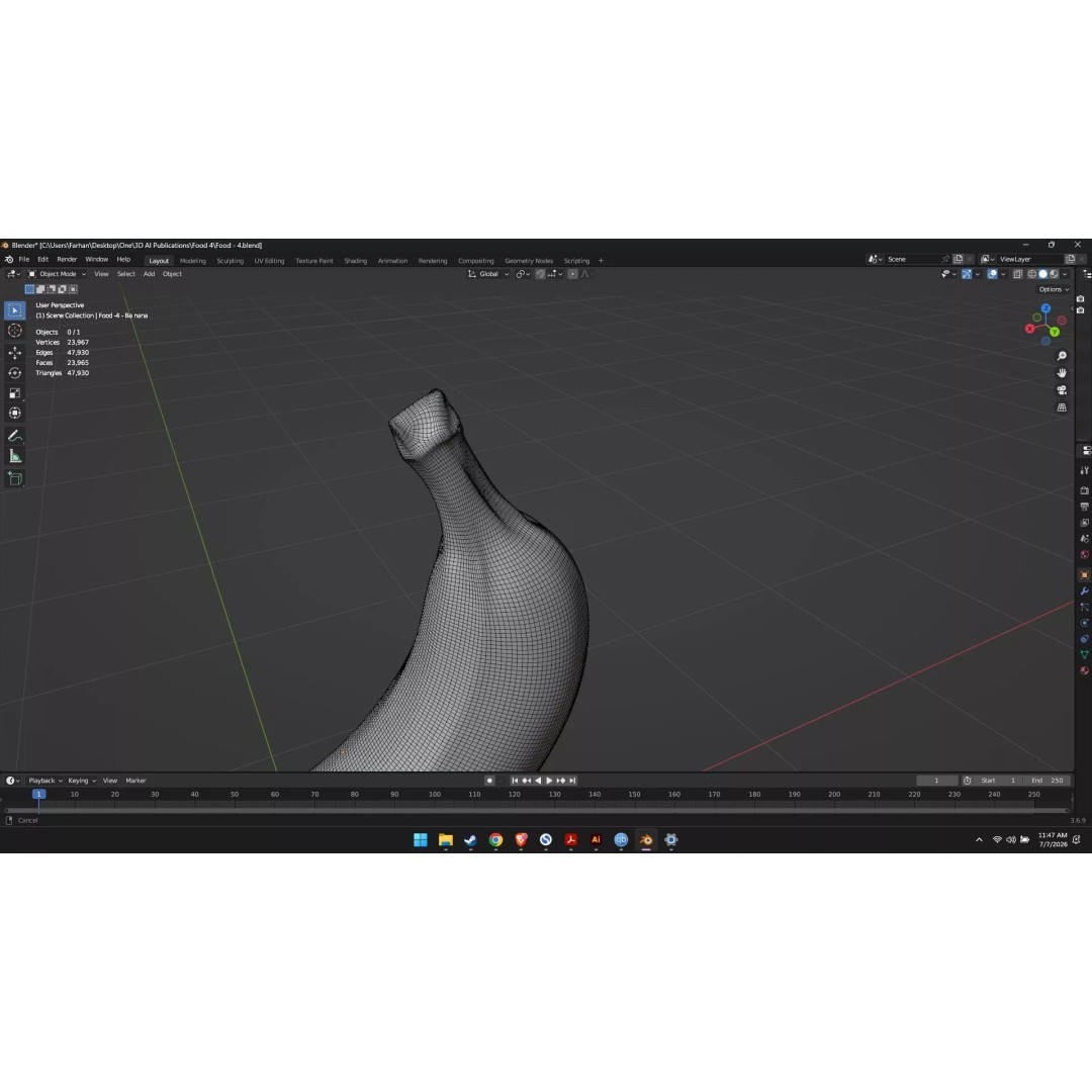 Banana 3D Model – High Poly Stylized Fruit for Games, FBX - View 6