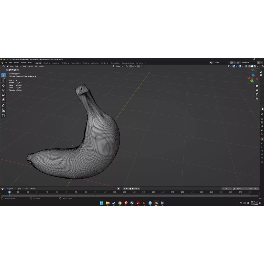 Banana 3D Model – High Poly Stylized Fruit for Games, FBX - View 7