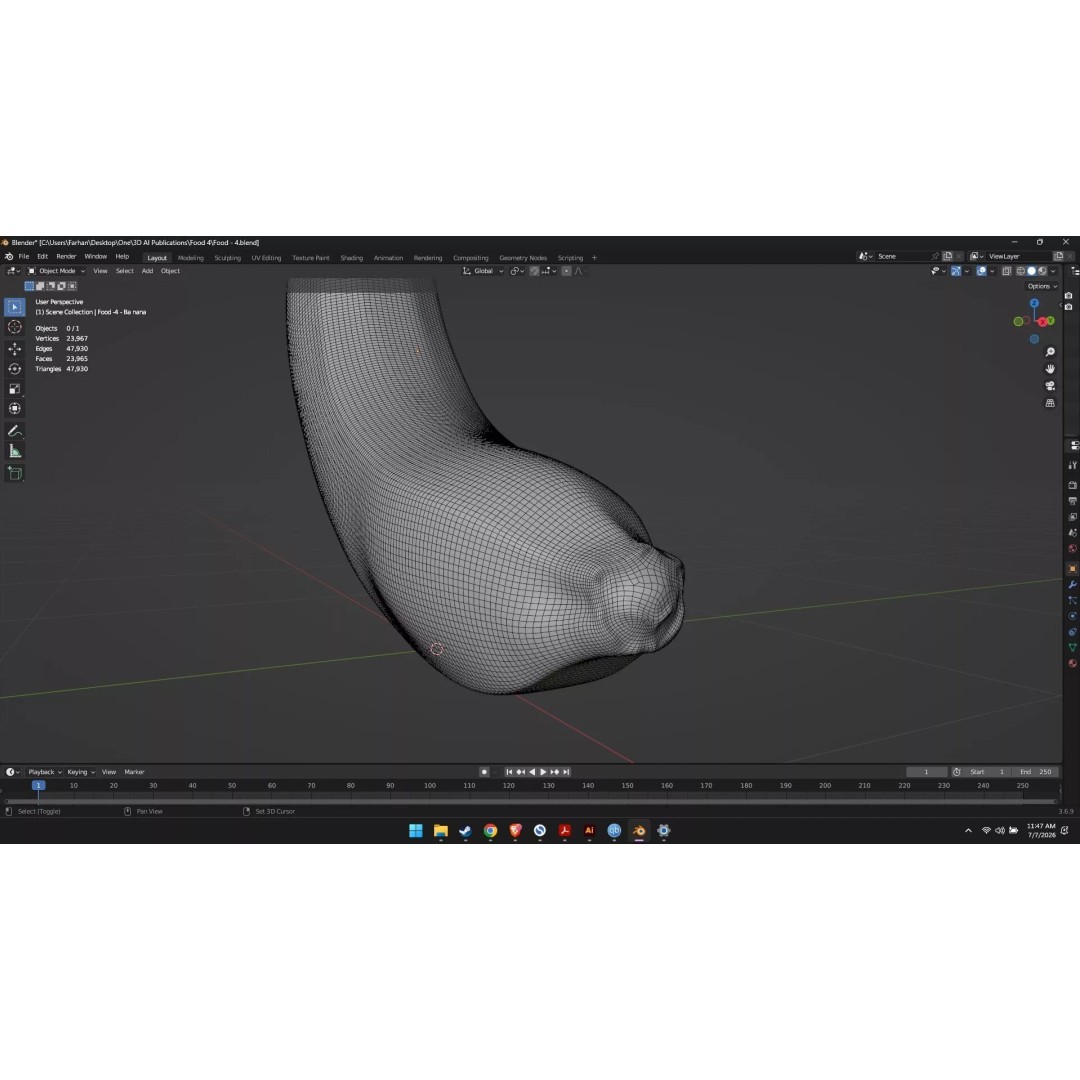 Banana 3D Model – High Poly Stylized Fruit for Games, FBX - View 9