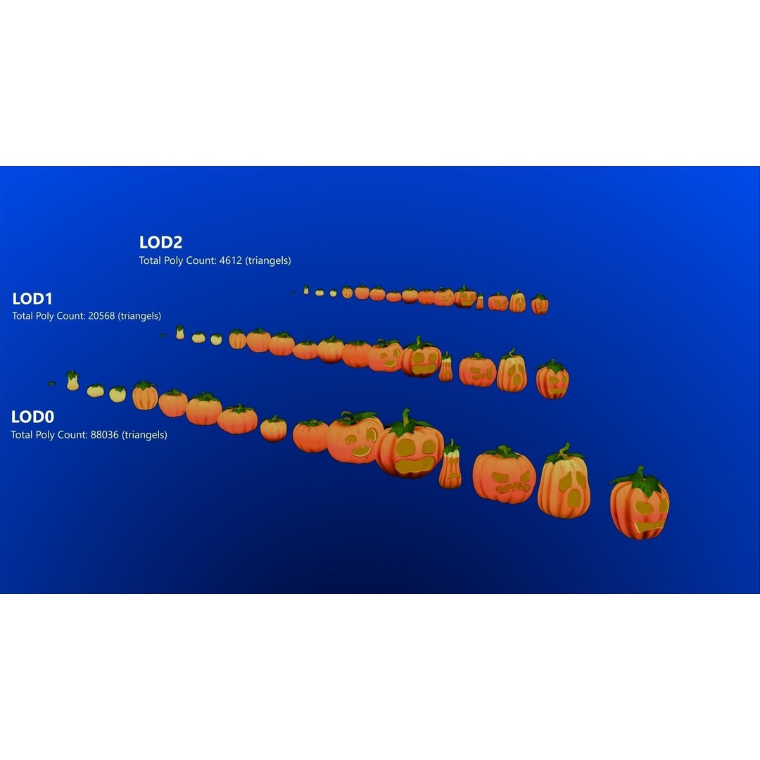 Stylized Pumpkins 3D Model – Low Poly Halloween Asset, FBX - View 12
