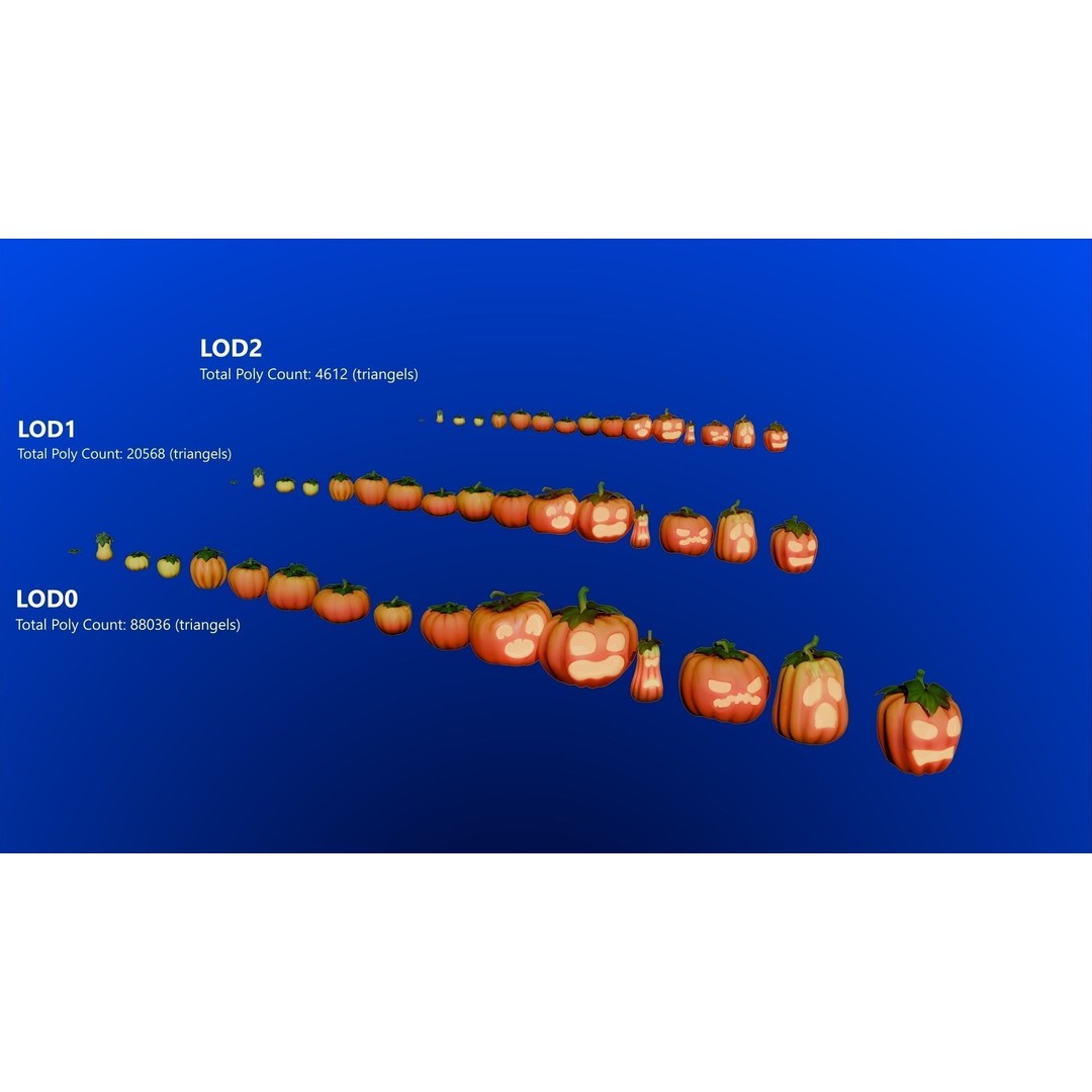 Stylized Pumpkins 3D Model – Low Poly Halloween Asset, FBX - View 13