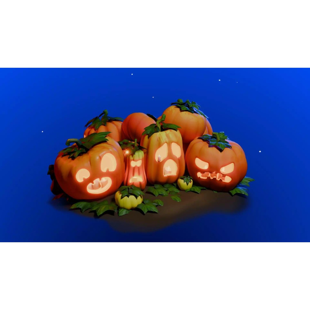 Stylized Pumpkins 3D Model – Low Poly Halloween Asset, FBX - View 2