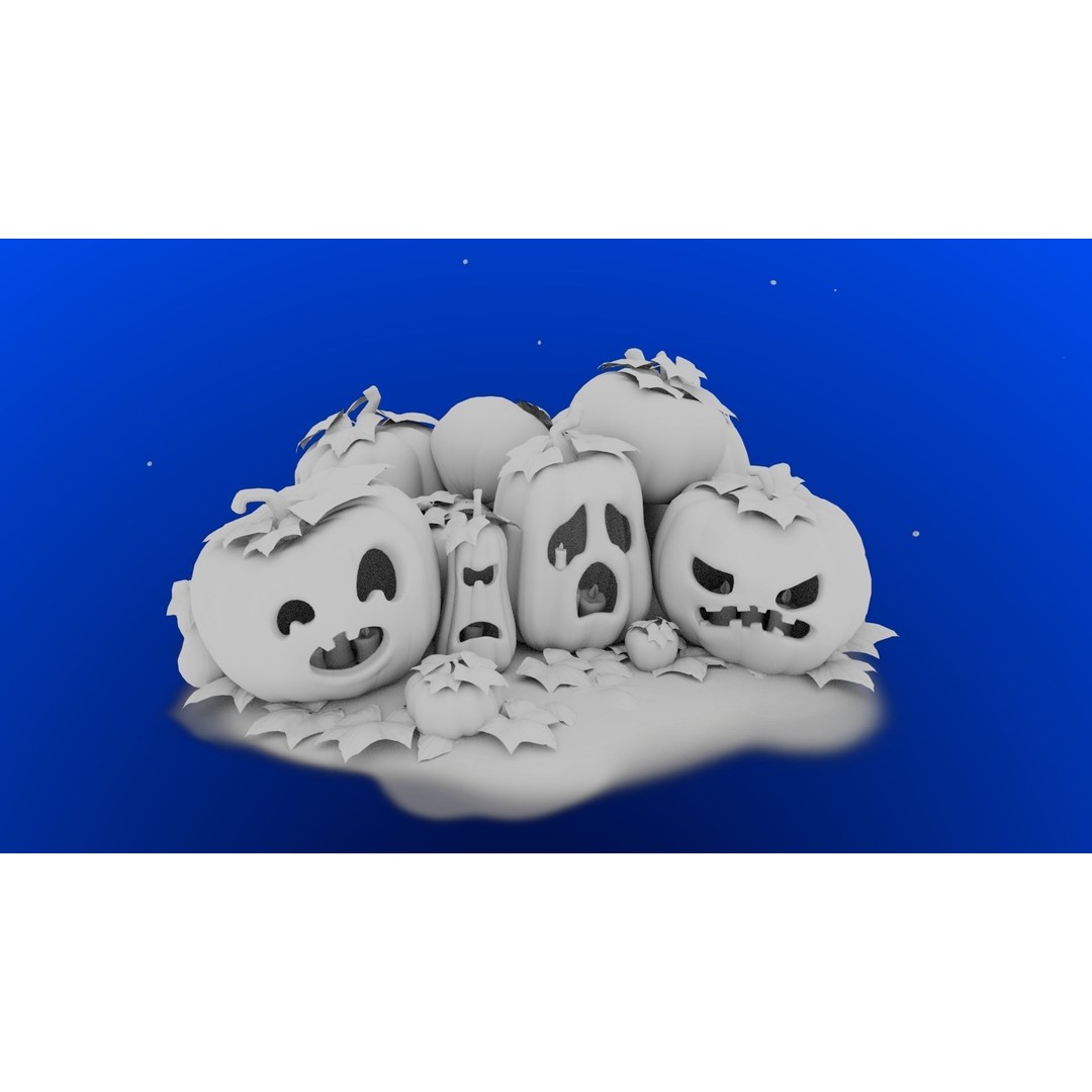 Stylized Pumpkins 3D Model – Low Poly Halloween Asset, FBX - View 3