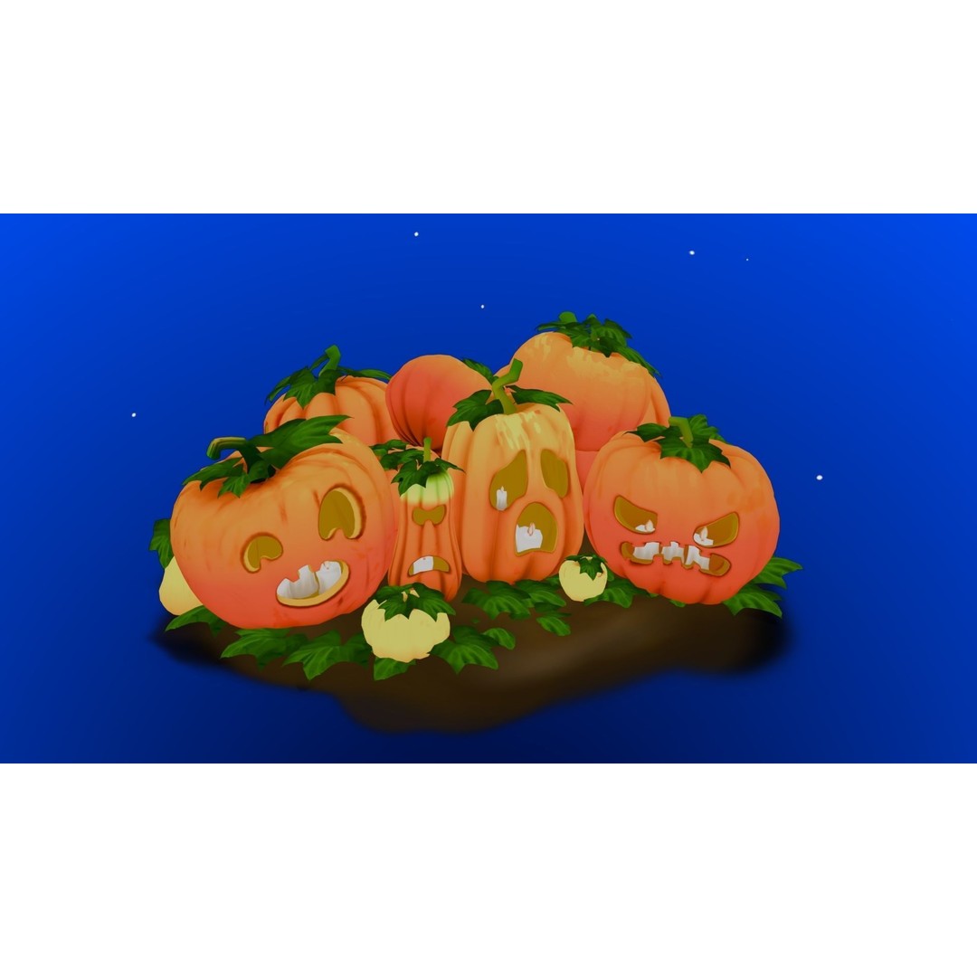 Stylized Pumpkins 3D Model – Low Poly Halloween Asset, FBX - View 4