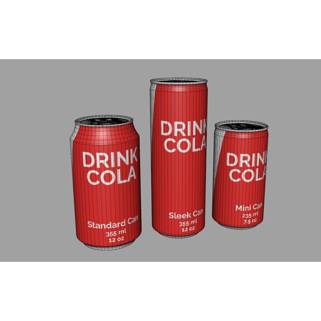 Cans 3D Model – Classic Standard, Sleek, and Mini, FBX, PBR Textures - View 12