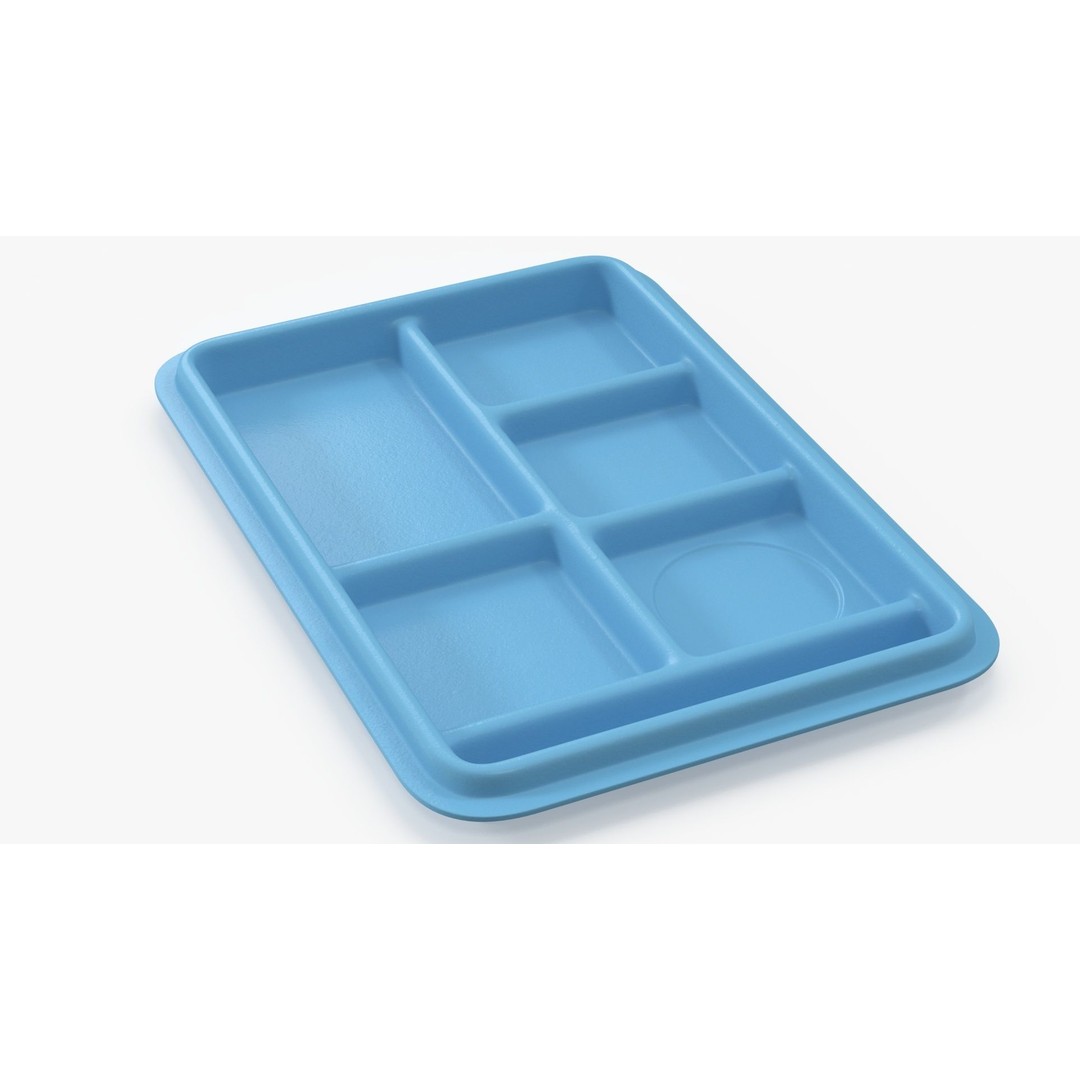 Compartment Meal Tray 3D Model – Blue Catering Accessory, PBR Textures - View 10