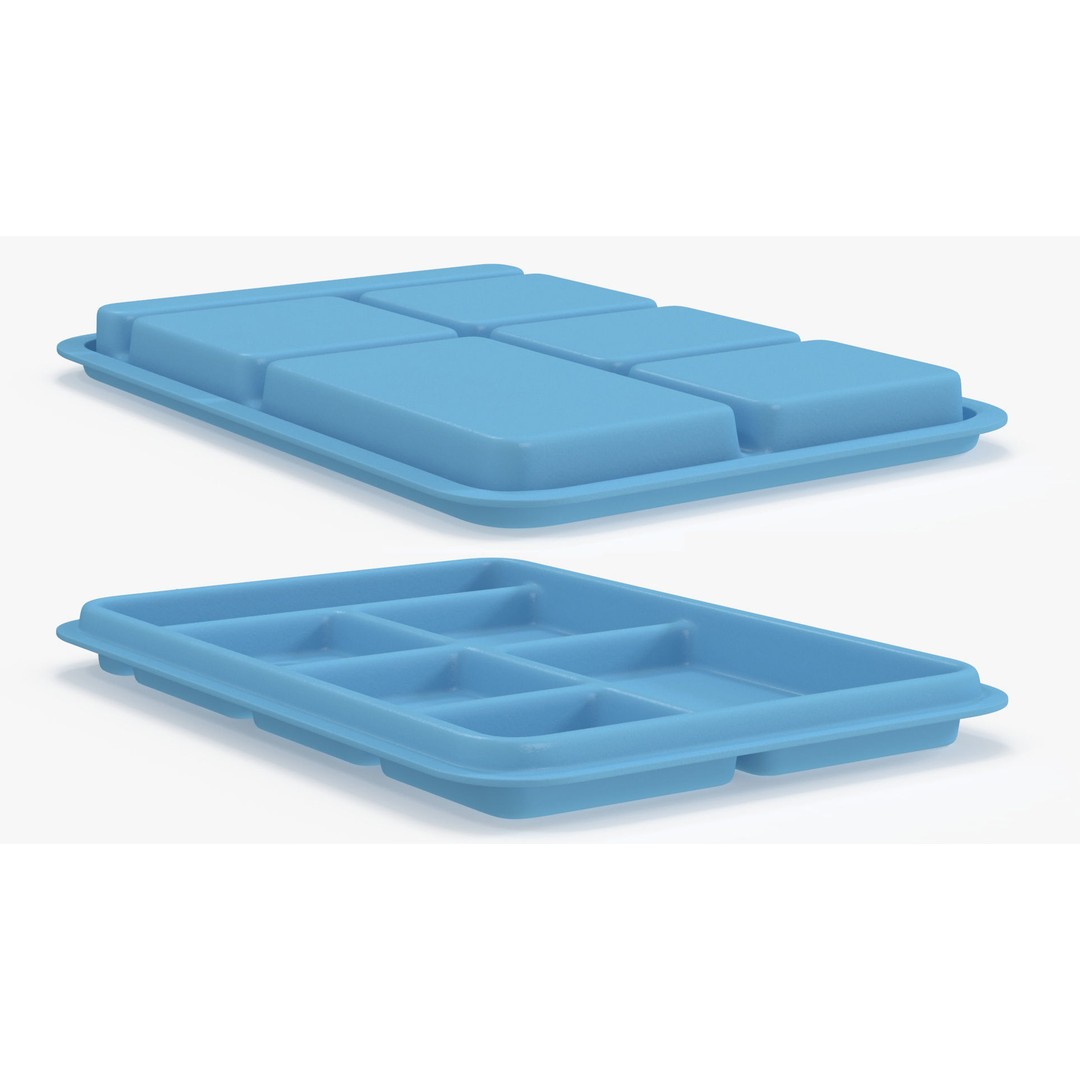 Compartment Meal Tray 3D Model – Blue Catering Accessory, PBR Textures - View 14