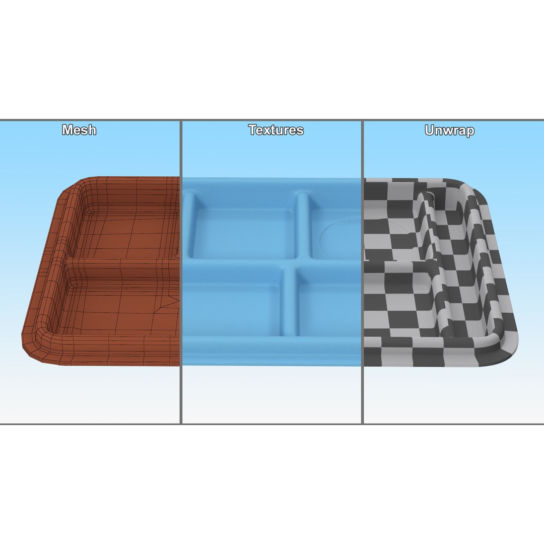 Compartment Meal Tray 3D Model – Blue Catering Accessory, PBR Textures - View 15
