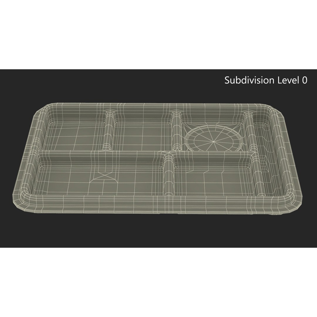 Compartment Meal Tray 3D Model – Blue Catering Accessory, PBR Textures - View 16