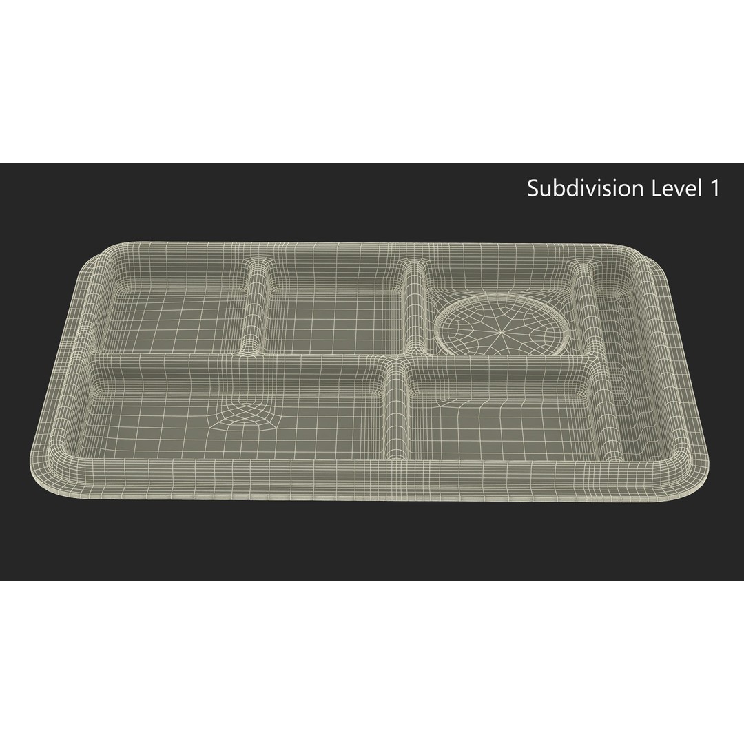 Compartment Meal Tray 3D Model – Blue Catering Accessory, PBR Textures - View 17