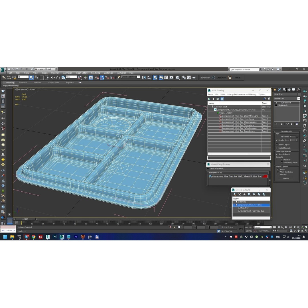 Compartment Meal Tray 3D Model – Blue Catering Accessory, PBR Textures - View 20