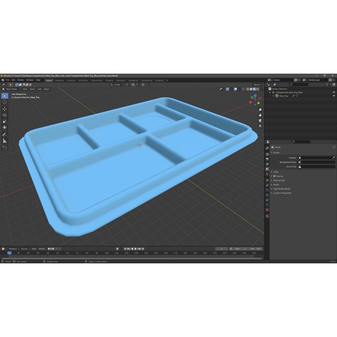 Compartment Meal Tray 3D Model – Blue Catering Accessory, PBR Textures - View 21
