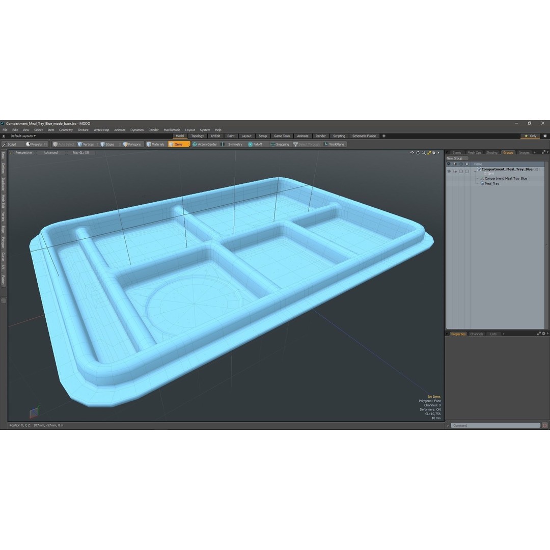 Compartment Meal Tray 3D Model – Blue Catering Accessory, PBR Textures - View 22