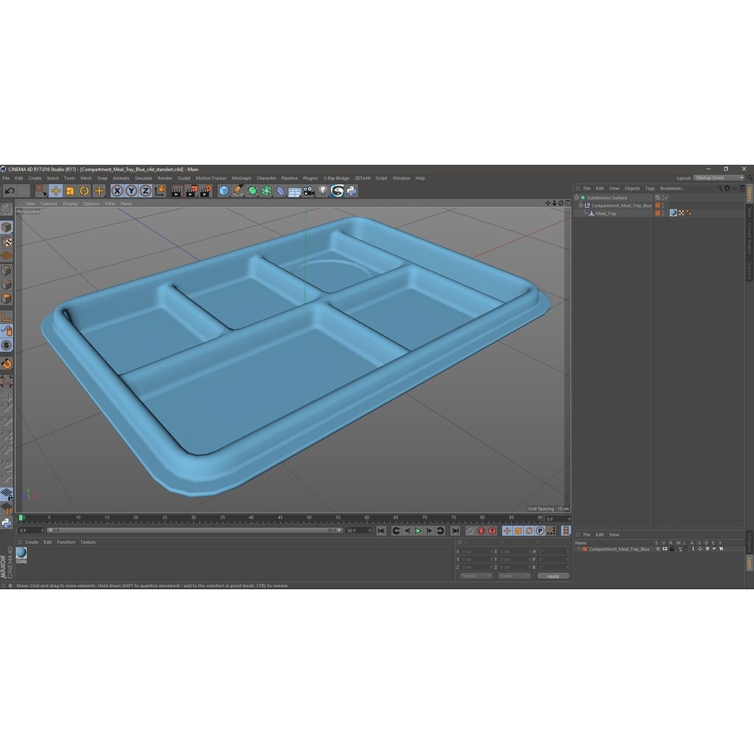 Compartment Meal Tray 3D Model – Blue Catering Accessory, PBR Textures - View 23