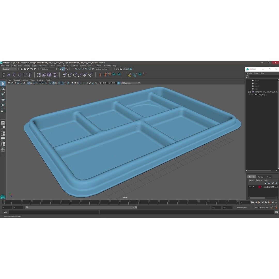 Compartment Meal Tray 3D Model – Blue Catering Accessory, PBR Textures - View 24