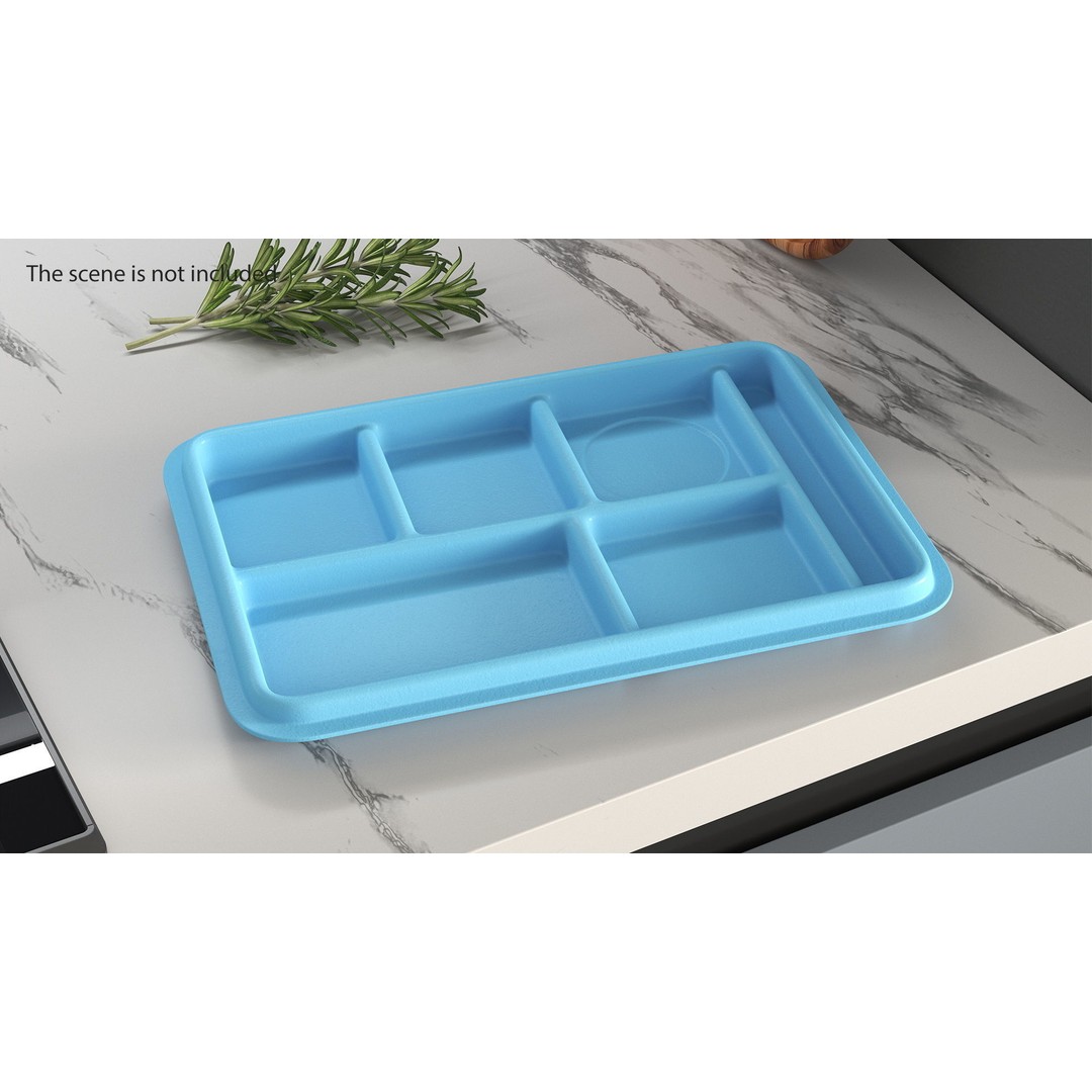 Compartment Meal Tray 3D Model – Blue Catering Accessory, PBR Textures - View 3