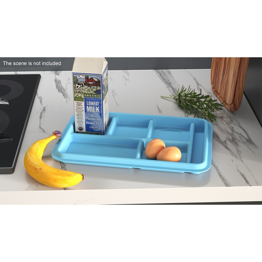 Compartment Meal Tray 3D Model – Blue Catering Accessory, PBR Textures - View 4
